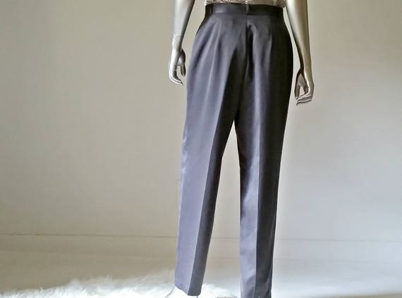 1980s Vintage Pleated Baggy Pants, Dark Gray, Hig… - image 4