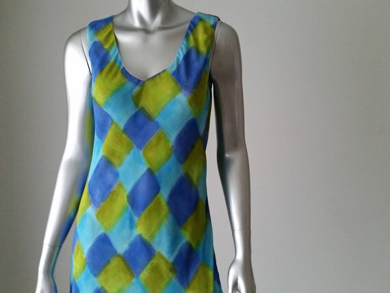 1990s Vintage Rayon Sleeveless Bias Cut Dress, Aq… - image 3