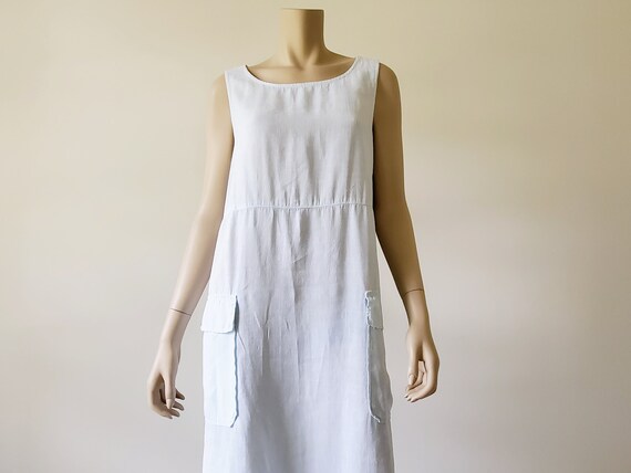 1990s Vintage Maxi Linen Dress Blue Long Sleevele… - image 3