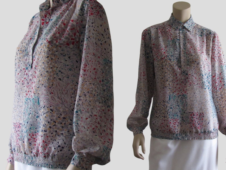 1980s Vintage Bishop Sleeve Top, Henley Top, Henley Women, Floral Top, Bishop Sleeve Blouse, image 2