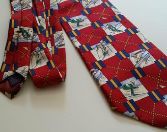 1990s Vintage Ralph Lauren Tie, Chaps Tie Silk Tie, Sports Novelty Tie, Alpine Motive, Red and Blue Tie, Designer Tie, Winter Sports