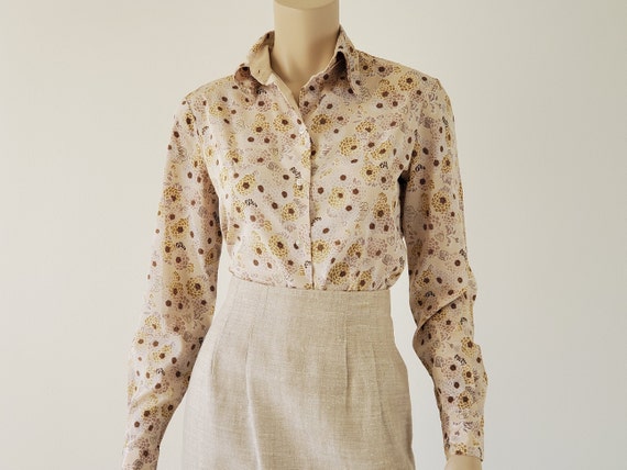 1970s Vintage Floral Button Down Blouse, 70s Flora