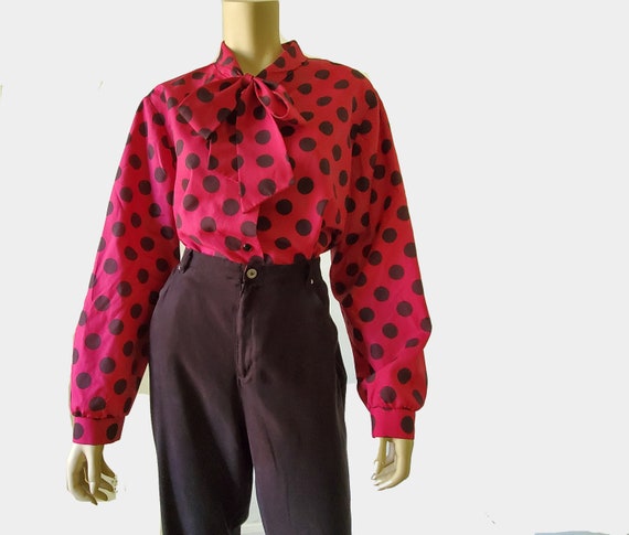 1970s Vintage Pussy Bow Blouse Magenta Blouse Polk