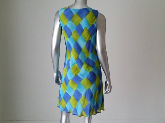 1990s Vintage Rayon Sleeveless Bias Cut Dress, Aq… - image 7