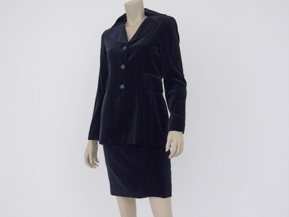 1990s Vintage Velvet Suit, Mod, 90s does 60s, Blu… - image 1