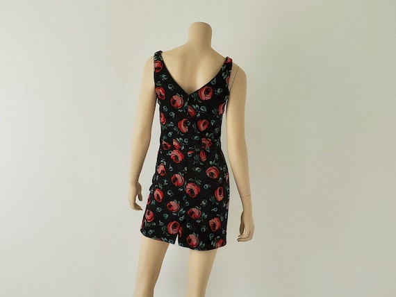 1990s Vintage Esprit Black Floral Mini Velvet Dre… - image 5