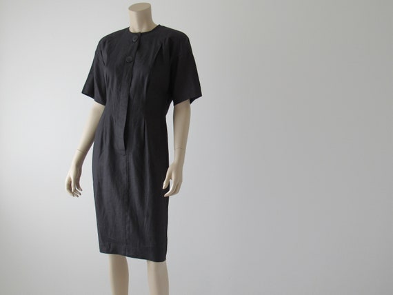 1980s Vintage Liz Claiborne Dress, Black Linen, P… - image 7