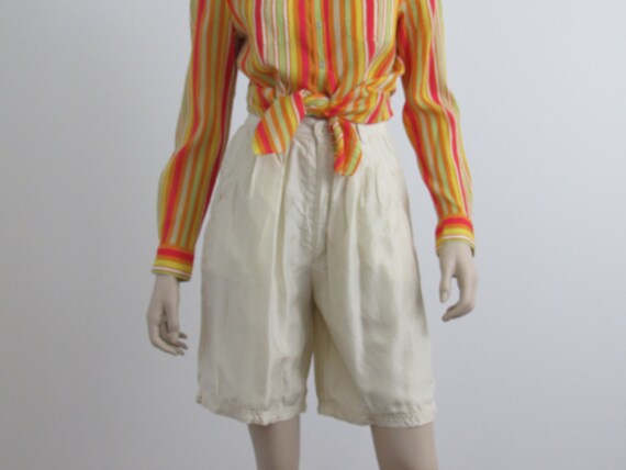 1980s Vintage Cream Silk Shorts, 80s High Waisted