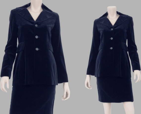 1990s Vintage Velvet Suit, Mod, 90s does 60s, Blu… - image 2