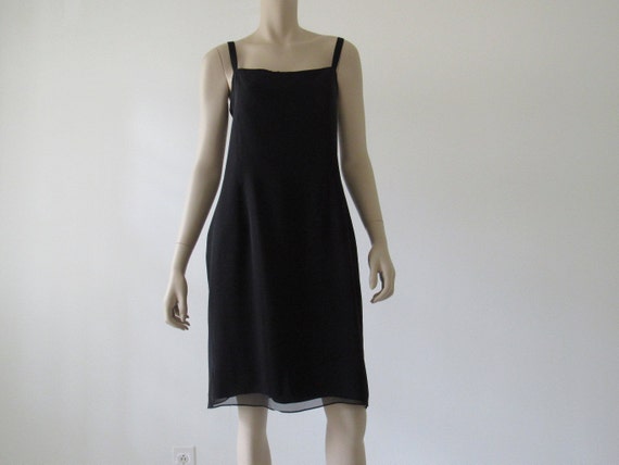 90s Silk Slip Dress/Chiffon Silk/Black/Knee Length