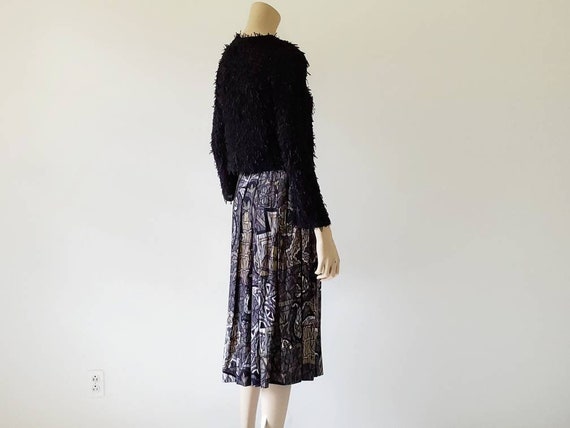 1980s Vintage Rayon Midi Skirt Black Print Abstra… - image 9