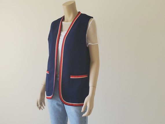 1960s Vintage Mod Top, Red White Blue Double Knit… - image 2