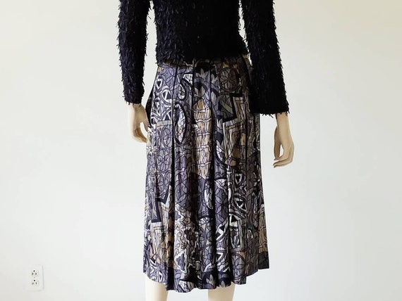 1980s Vintage Rayon Midi Skirt Black Print Abstra… - image 4