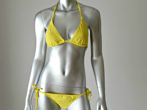 1990s Vintage Bikini, Lemon Yellow String Bikini,