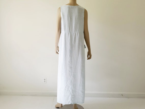 1990s Vintage Maxi Linen Dress Blue Long Sleevele… - image 4