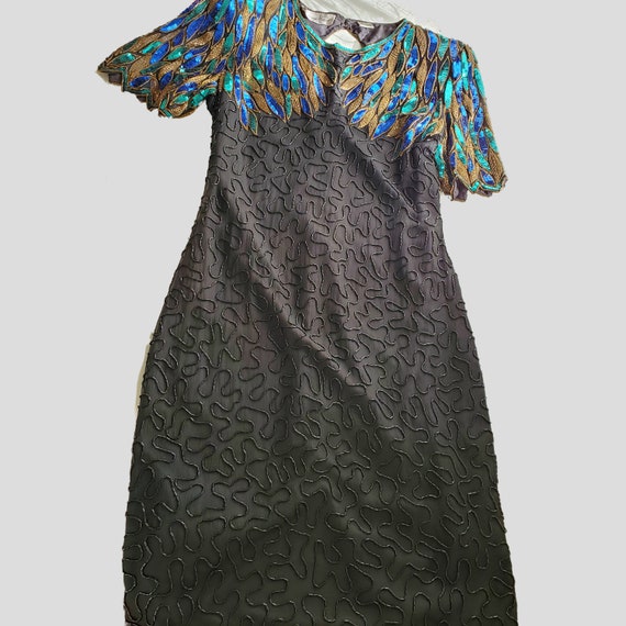 1980s Vintage Sequined Dress, Beaded Silk Dress, … - image 8