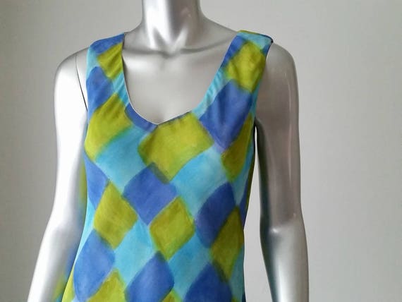 1990s Vintage Rayon Sleeveless Bias Cut Dress, Aq… - image 5