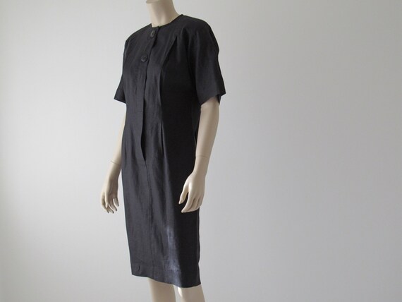 1980s Vintage Liz Claiborne Dress, Black Linen, P… - image 4