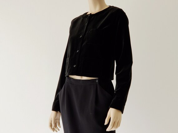 1990s Vintage Velvet Top, Minimal Black Top, Crop… - image 5