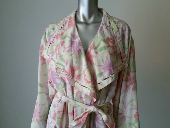 1980s Vintage Victoria Secret Robe, Pastel Floral… - image 1