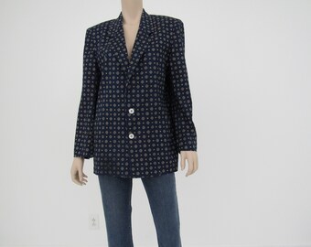 1980s Vintage Navy Linen Cotton Blazer, J G Hook, Oversized Boxy Blazer