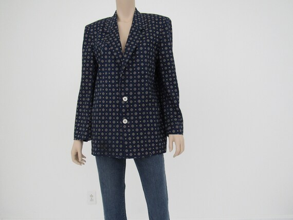 1980s Vintage Navy Linen Cotton Blazer, J G Hook,
