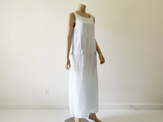 1990s Vintage Maxi Linen Dress Blue Long Sleevele… - image 7