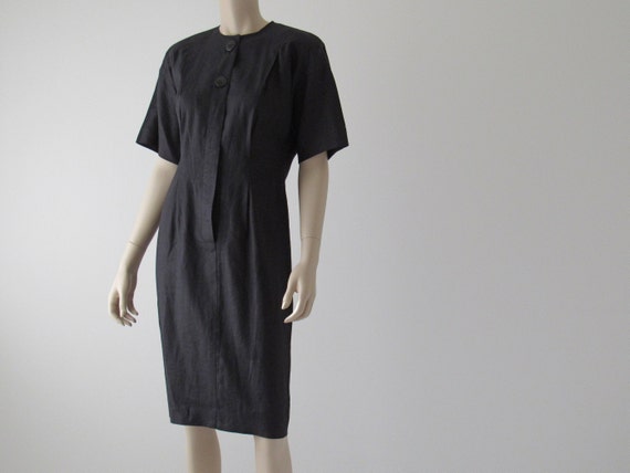 1980s Vintage Liz Claiborne Dress, Black Linen, P… - image 1