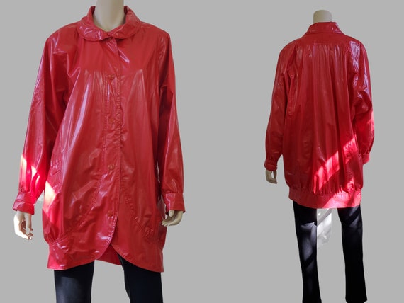 1980s Vintage Red Vinyl Jacket, Streetwear Jacket… - image 2