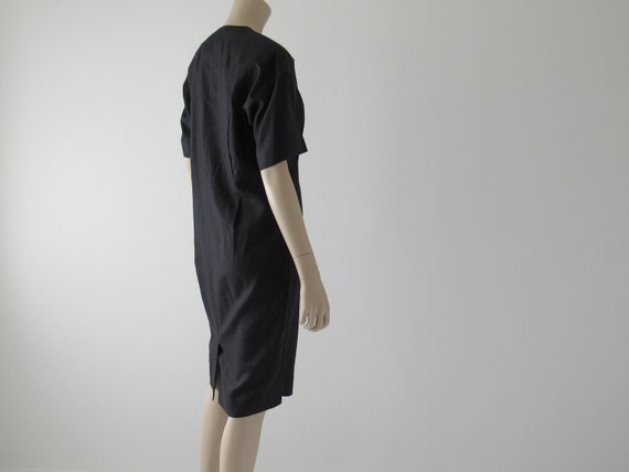 1980s Vintage Liz Claiborne Dress, Black Linen, P… - image 3
