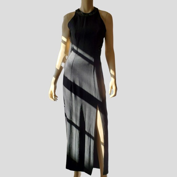 90s Vintage Black Halter Dress: Beaded Cross Back, Side Slit - Etsy