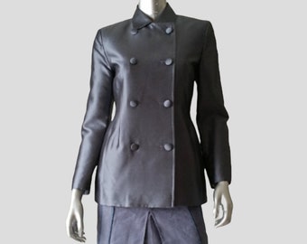 90s MONDI Silk Wool Blazer: Vintage Silver Gray Double Breasted Jacket