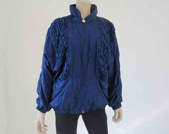 1990s Vintage Oversized Blue Windbeaker, Vintage Streetwear Nylon Jacket