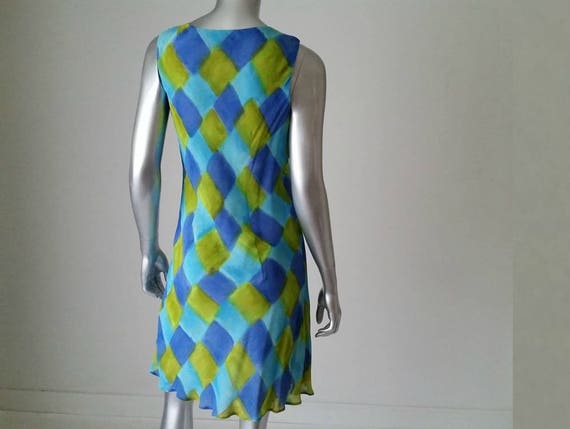 1990s Vintage Rayon Sleeveless Bias Cut Dress, Aq… - image 2