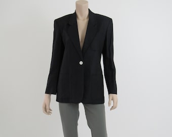 1980s Vintage Linen Blazer Single Breasted Jacket  Shoulder Pads Talbots Vintage Jacket 80s Clothing Blazer Size 4 Vintage 80s Jacket