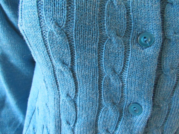 1950s Vintage Cerulean Blue Cable Knit Crewneck B… - image 8