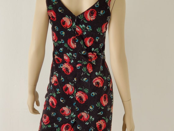 1990s Vintage Esprit Black Floral Mini Velvet Dre… - image 7