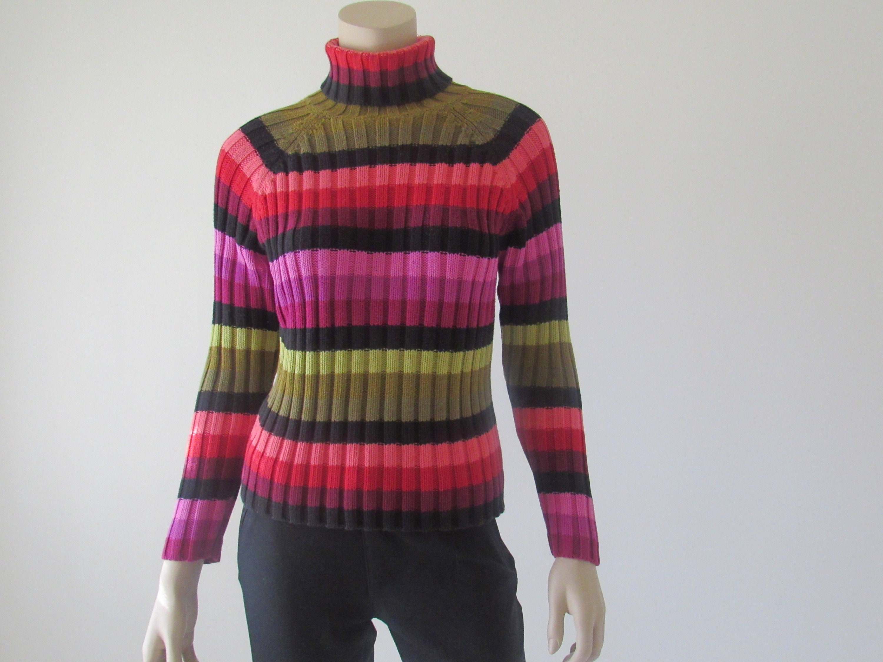 1990s Vintage Striped Cotton Turtleneck 