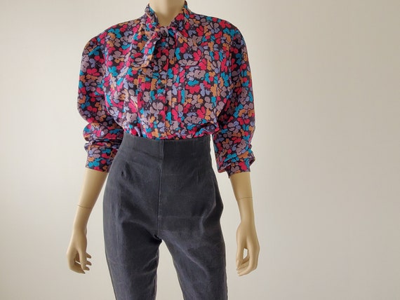 1970s Vintage Floral Blouse, Bishop Sleeve Blouse,