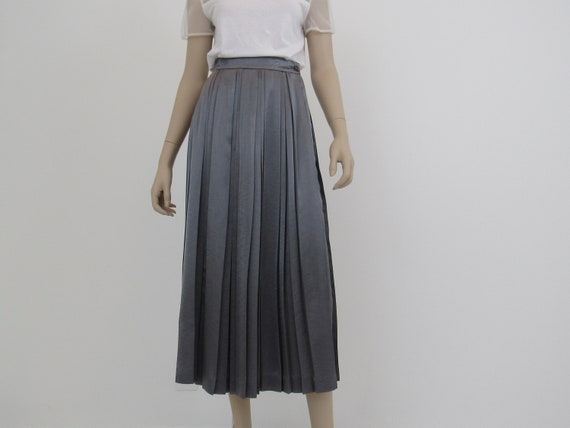 80s Pleated Skirt, Gray Pleated Skirt, Silver Gray