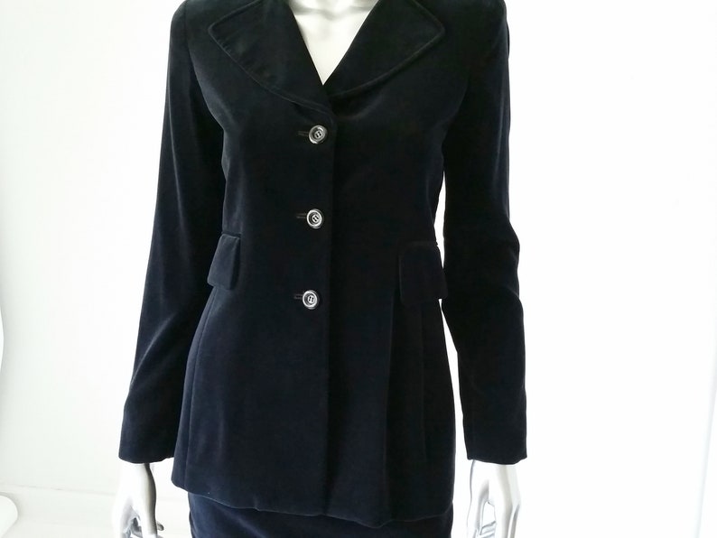 High Collar Suit 90s Velvet Tahari Suit Midnight Blue Velvet Suit Velvet Skirt Suit Blue