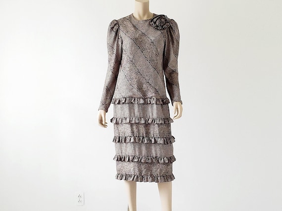 1980s Vintage Jill Richards Silk Tiered Ruffle Dre