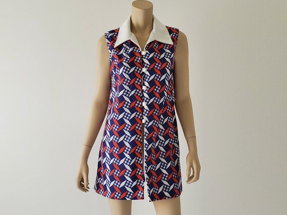 1960s Vintage Mod Top, Red White Blue