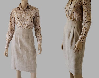 1980s Vintage Linen Skirt, Talbots Skirt, Linen Pencil Skirt, High Waisted Skirt