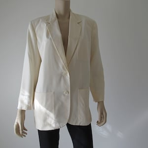 1990s Vintage Cream Silk Blazer Donna Karen New York, Single Breasted