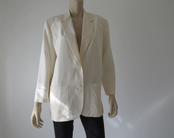 1990s Vintage Cream Silk Blazer Donna Karen New York, Single Breasted