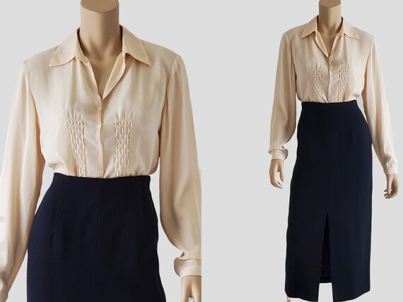 1990s Vintage Cream Georgette Silk Blouse Talbots,