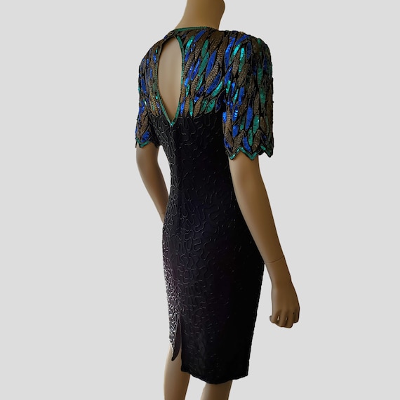 1980s Vintage Sequined Dress, Beaded Silk Dress, … - image 2