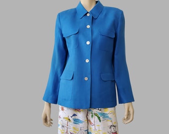 80s Vintage Talbots Petites Irish Linen Jacket - Azure Blue