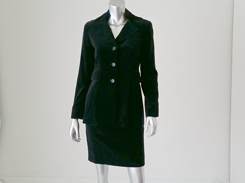 High Collar Suit 90s Velvet Tahari Suit Midnight Blue Velvet Suit Velvet Skirt Suit Blue